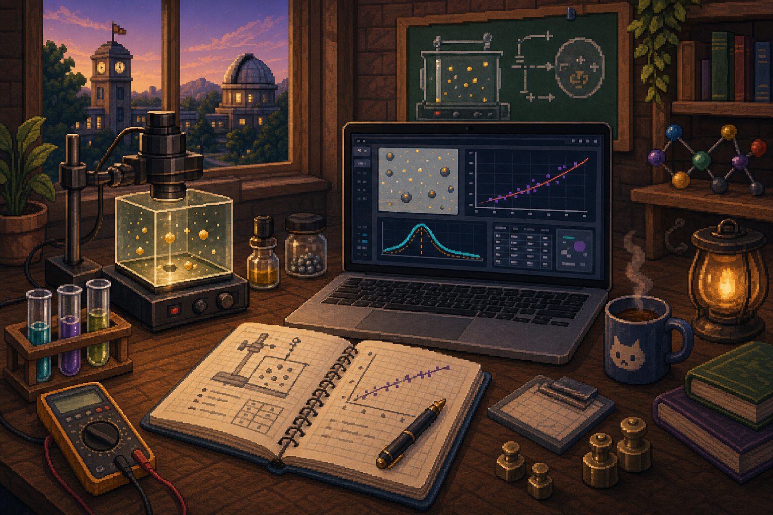 Pixel art physics data analysis project cover.